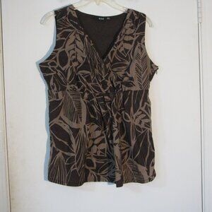 ^ A.N.A. Blouse Large Brown Tropical Feel V Neckline